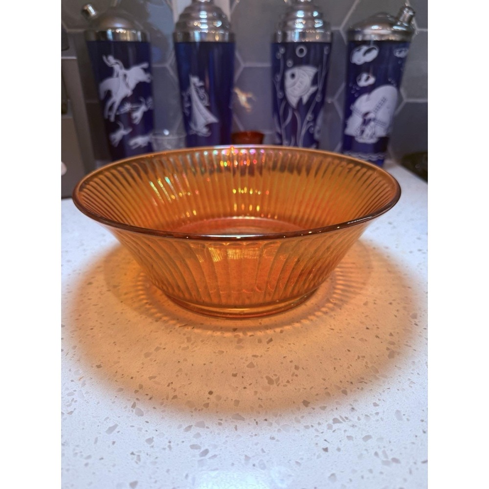 Imperial Marigold Robbed Ray 9" Serving Bowl Mid Century Carnival Glass